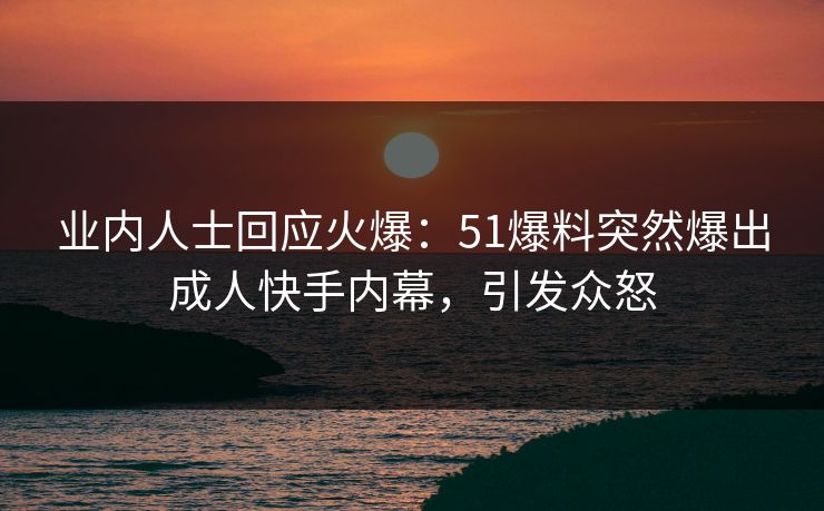 业内人士回应火爆：51爆料突然爆出成人快手内幕，引发众怒